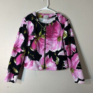 Joseph Ribkoff Pink Colourful Floral Stretch Fitted Jacket Size 12 Art To Wear
